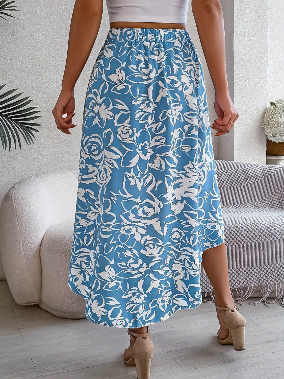 High-Low Printed High Waist Skirt - The Goddess Galleries