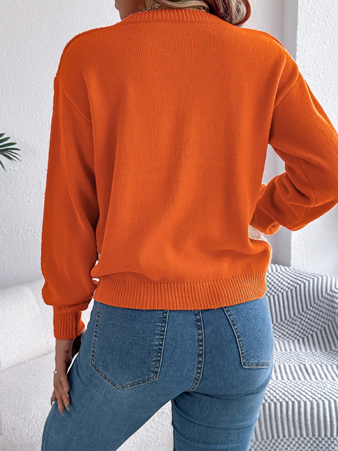Contrast Round Neck Long Sleeve Sweater - The Goddess Galleries
