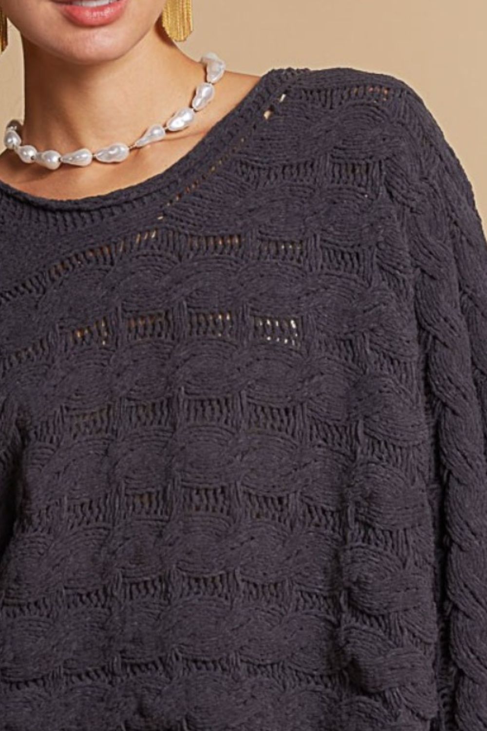 POL Round Neck Cable Knit Cropped Sweater - The Goddess Galleries