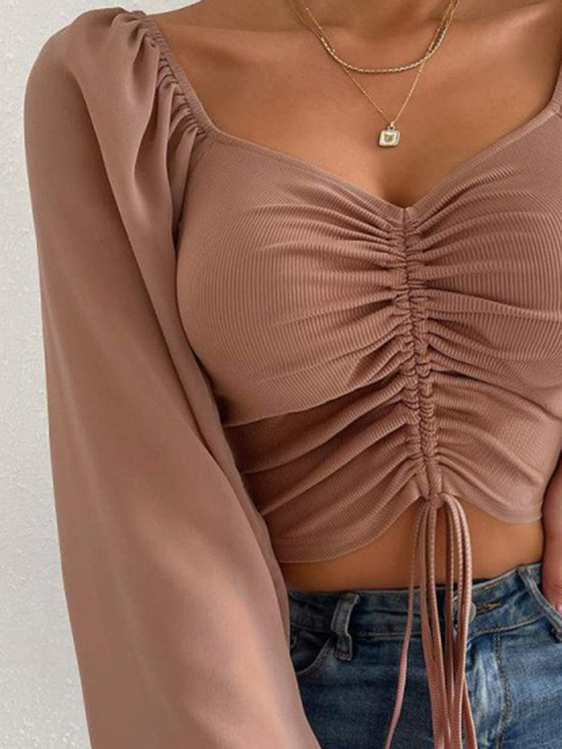 Drawstring Sweetheart Neck Cropped Top - The Goddess Galleries