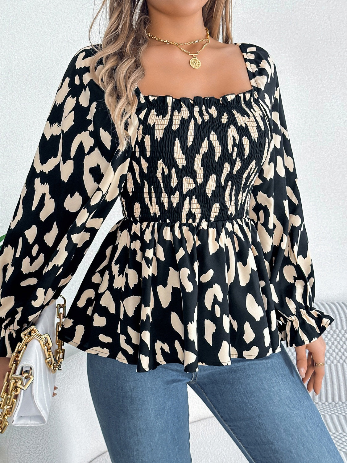 Square Neck Flounce Sleeve Blouse - The Goddess Galleries