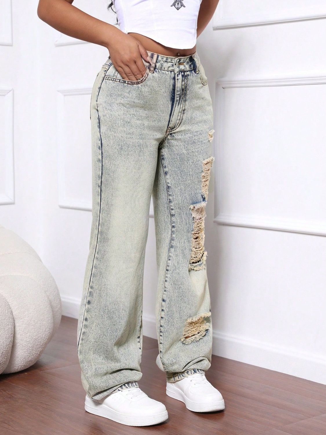 Distressed High Waist Jeans - The Goddess Galleries