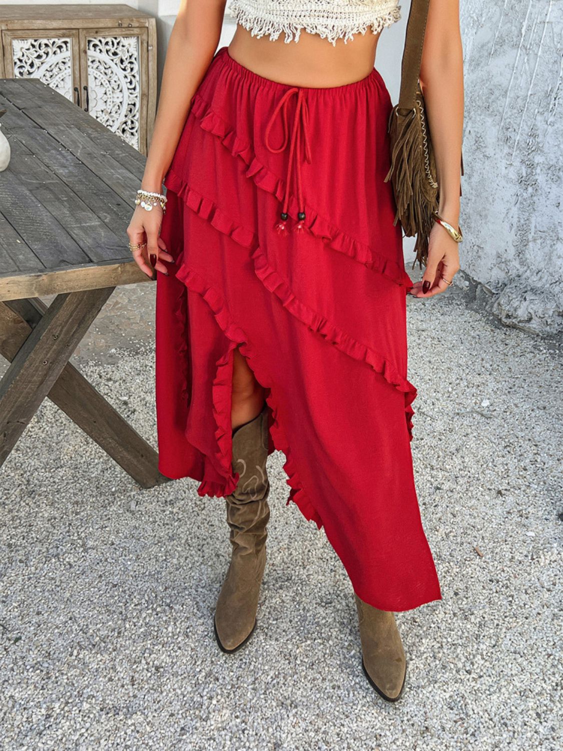 Devine Slit Drawstring Ruffled Skirt - The Goddess Galleries