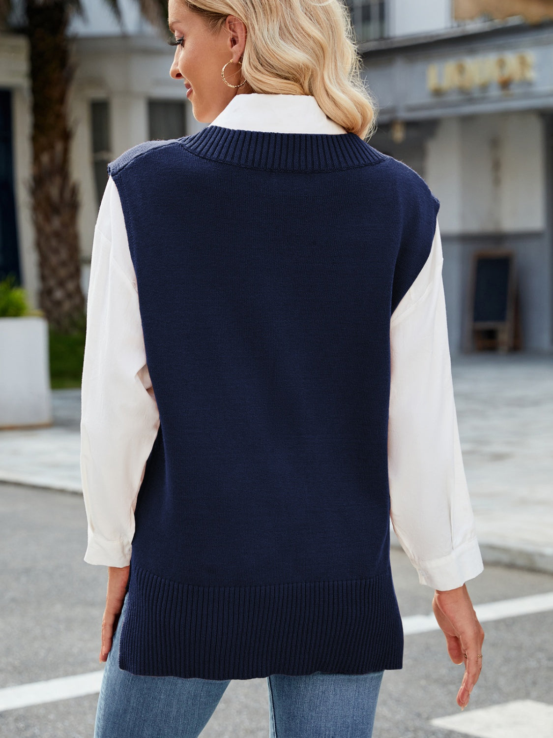 Side Slit V-Neck Sweater Vest - The Goddess Galleries