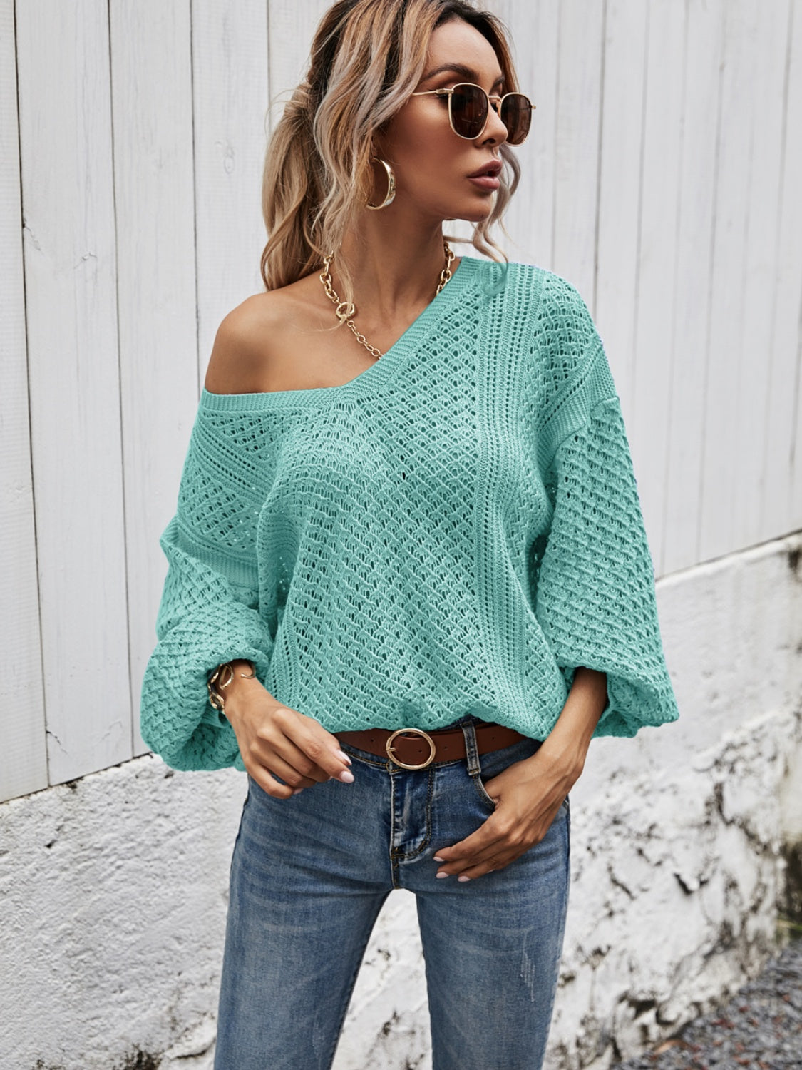 Angel Wings V-Neck Dropped Shoulder Sweater - The Goddess Galleries