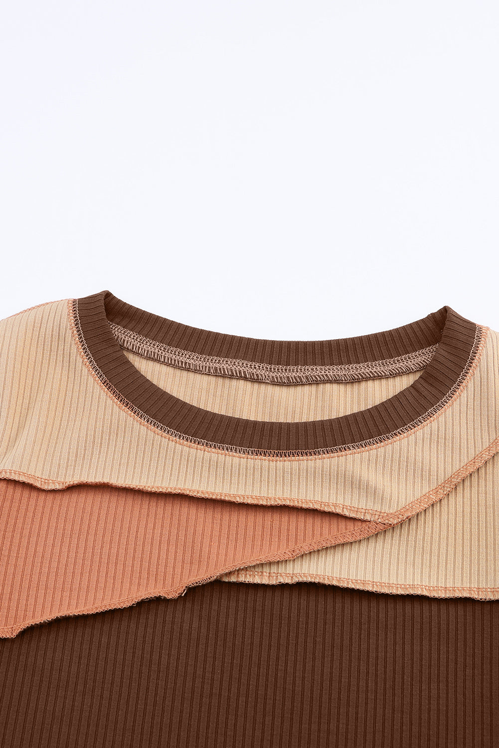Exposed Seam Contrast Round Neck Long Sleeve T-Shirt - The Goddess Galleries