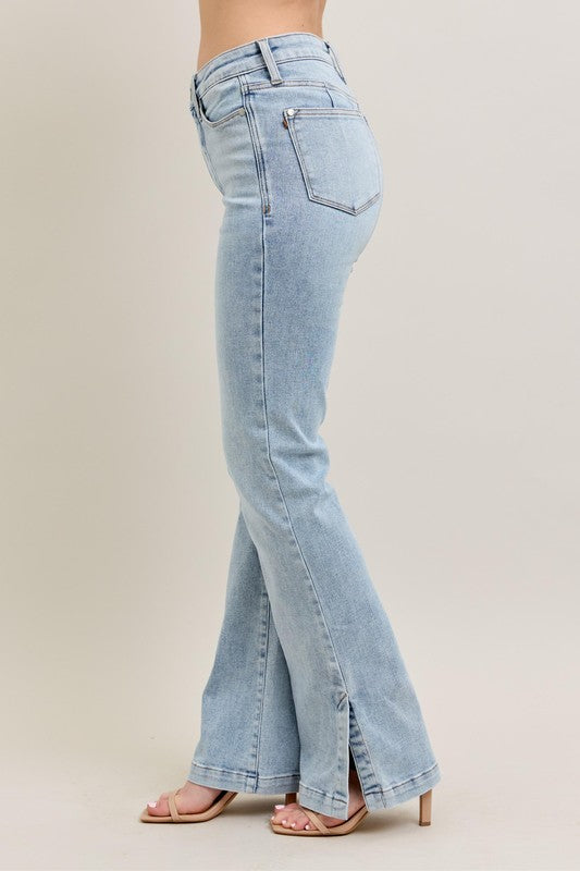 Judy Blue Full Size Tummy Control Vintage Wash Side Slit Slim Boot Jeans Plus Size - The Goddess Galleries