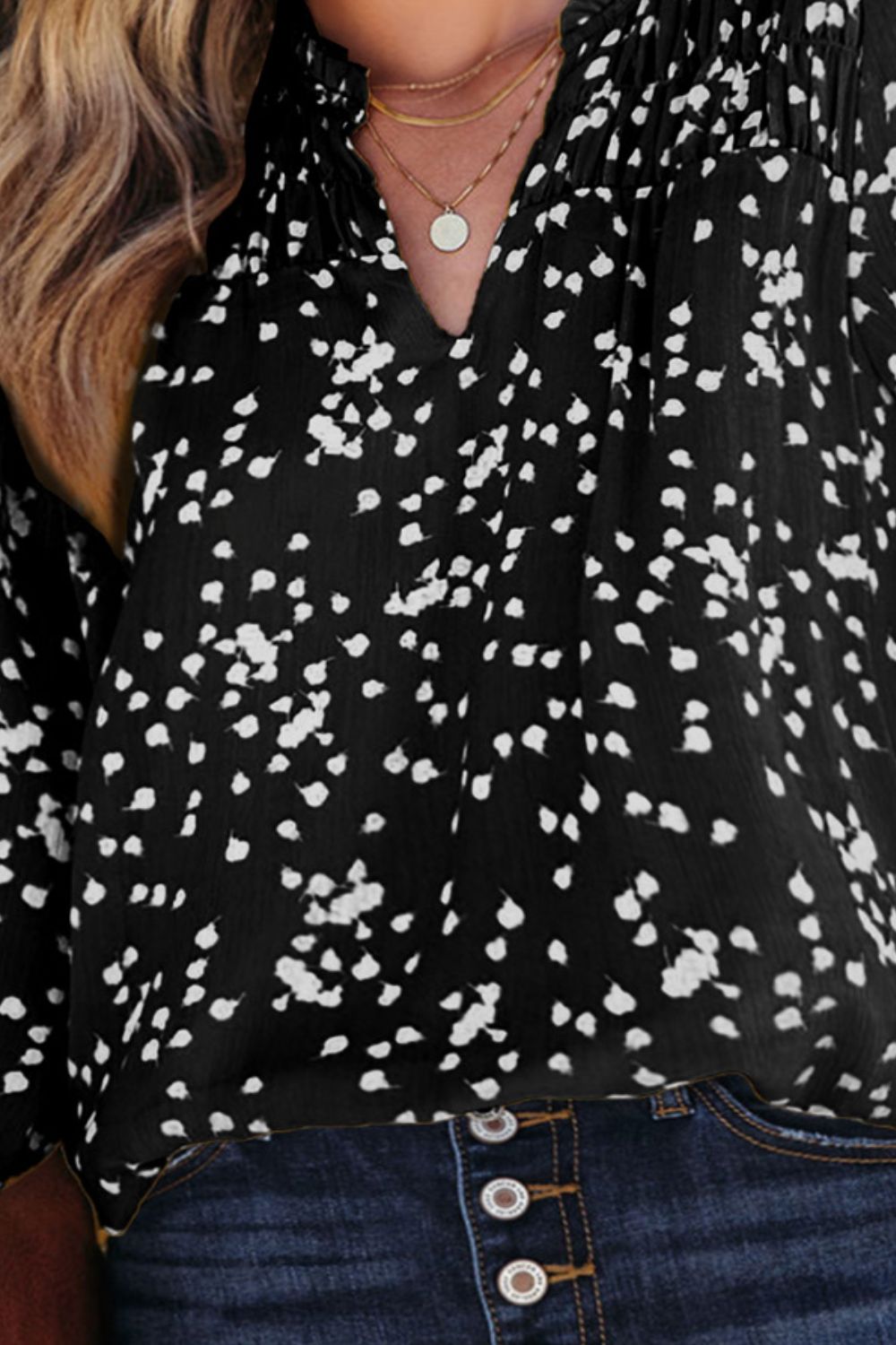 Plus Size Notched Neck Smocked Blouse - The Goddess Galleries