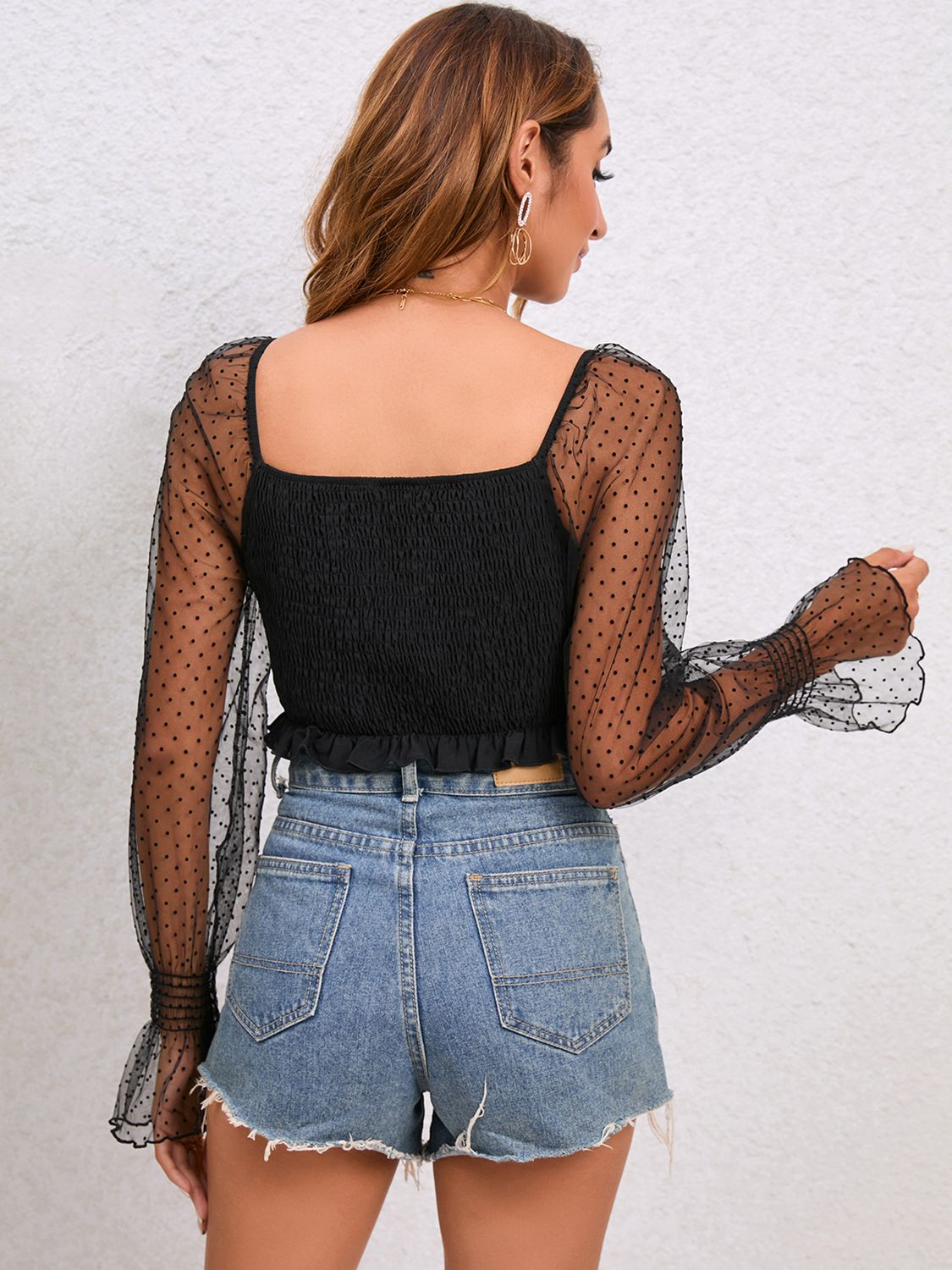 Drawstring Flounce Sleeve Cropped Top - The Goddess Galleries