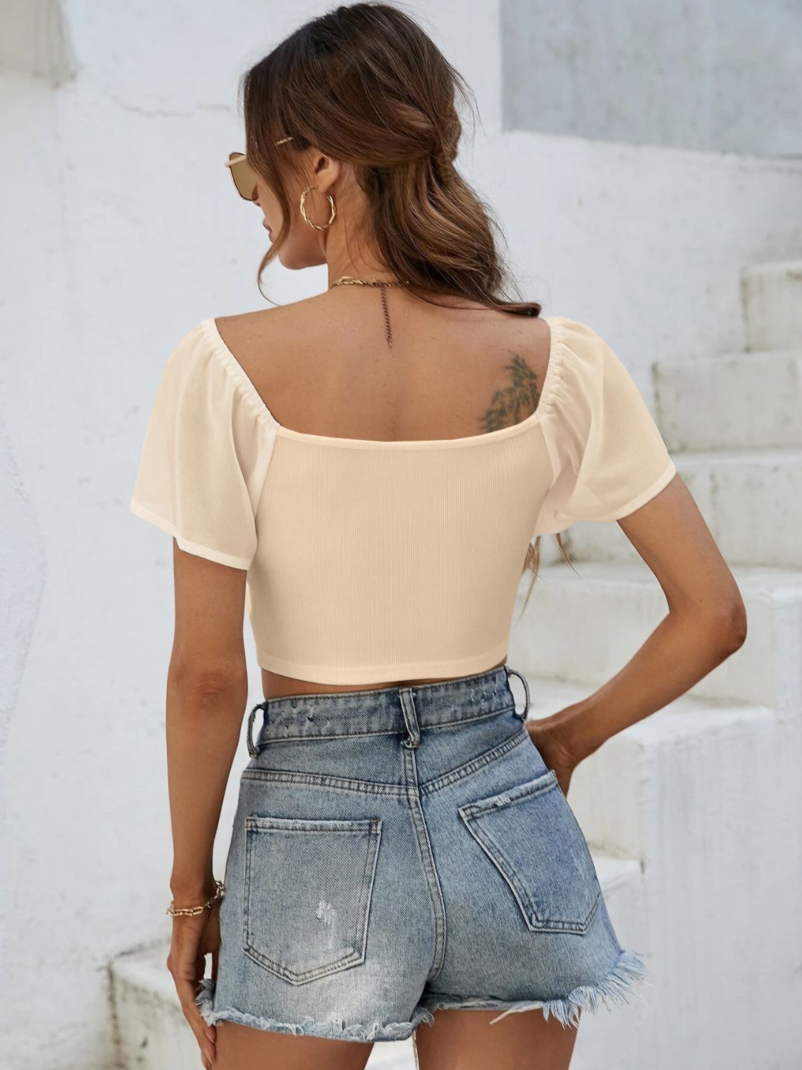 Drawstring Short Sleeve Crop Top - The Goddess Galleries