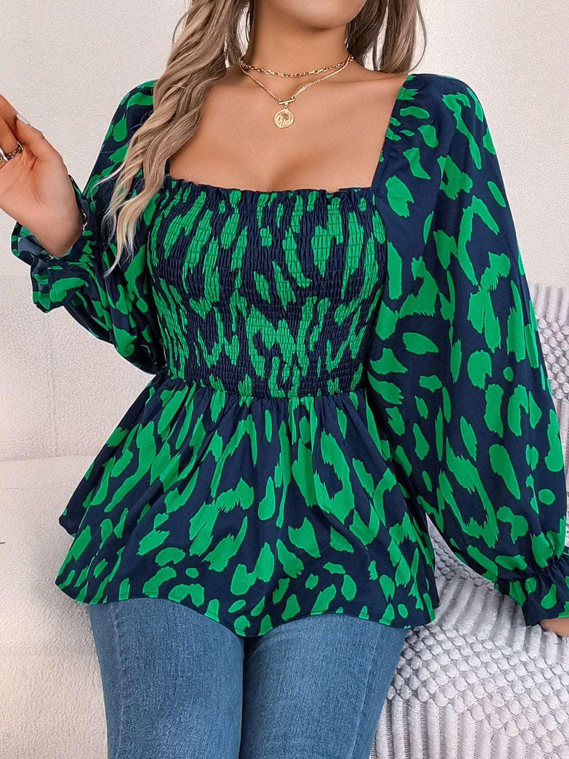 Square Neck Flounce Sleeve Blouse - The Goddess Galleries