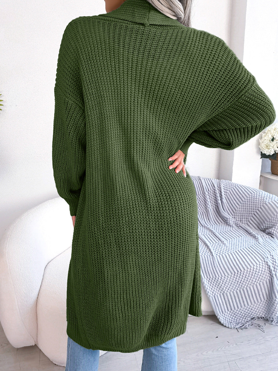 Open Front Dropped Shoulder Longline Cardigan - The Goddess Galleries
