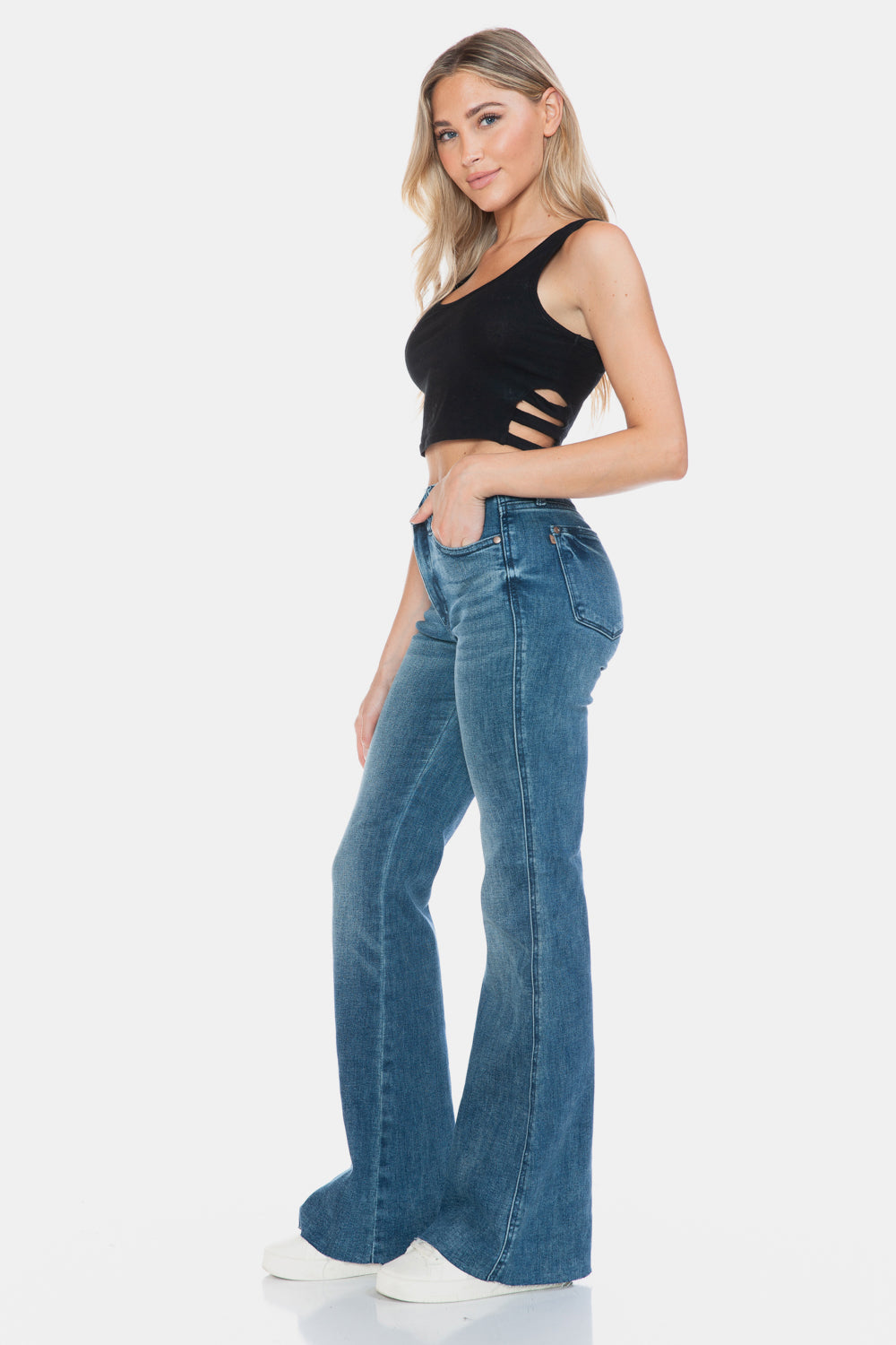 Judy Blue Full Size Tummy Control Cut Hem Flare Jeans - The Goddess Galleries