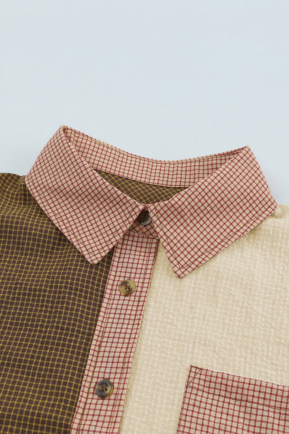 Contrast Plaid Button Down Long Sleeve Shirt - The Goddess Galleries