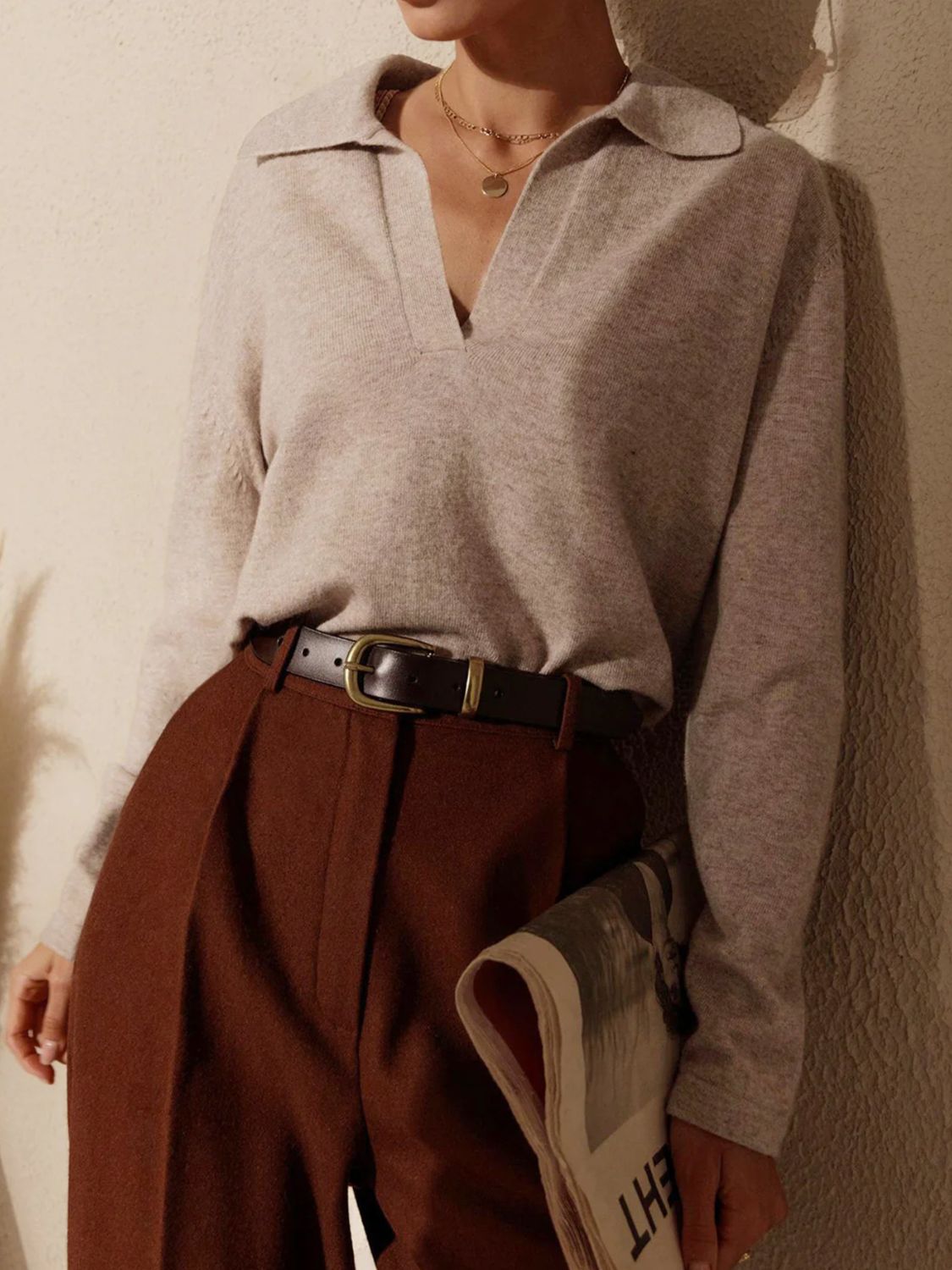 Johnny Collar Long Sleeve Sweater - The Goddess Galleries