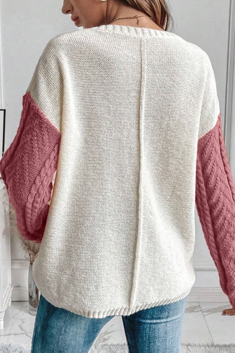Color Block Round Neck Long Sleeve Sweater - The Goddess Galleries