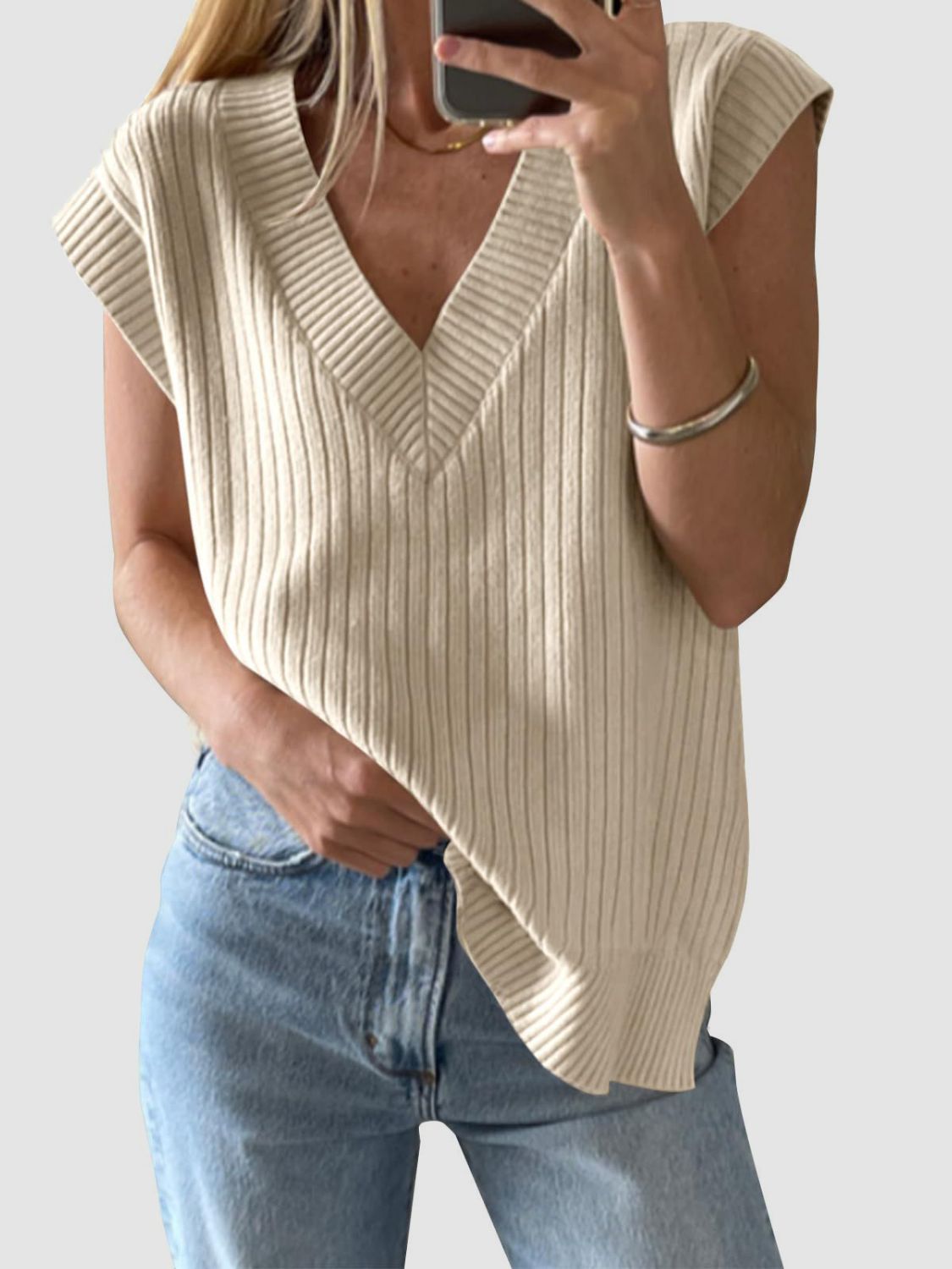 Mandy Ribbed V-Neck Sweater Vest - The Goddess Galleries