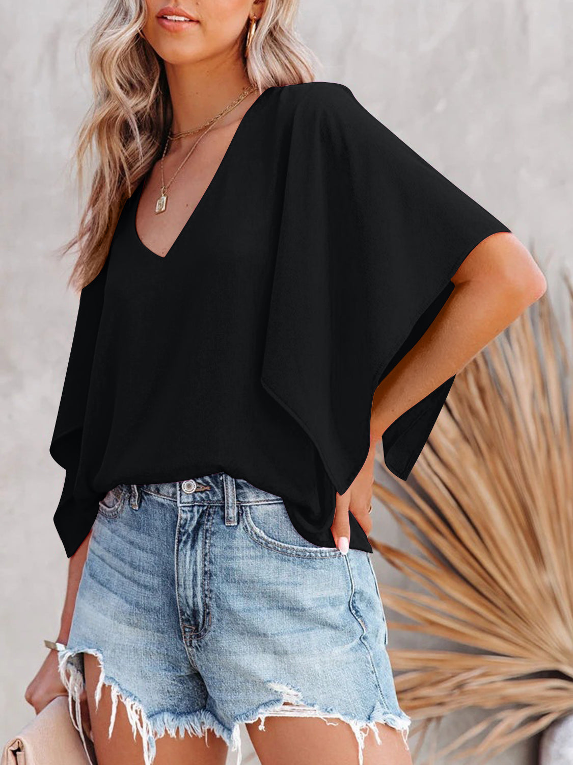 V-Neck Half Sleeve Blouse - The Goddess Galleries