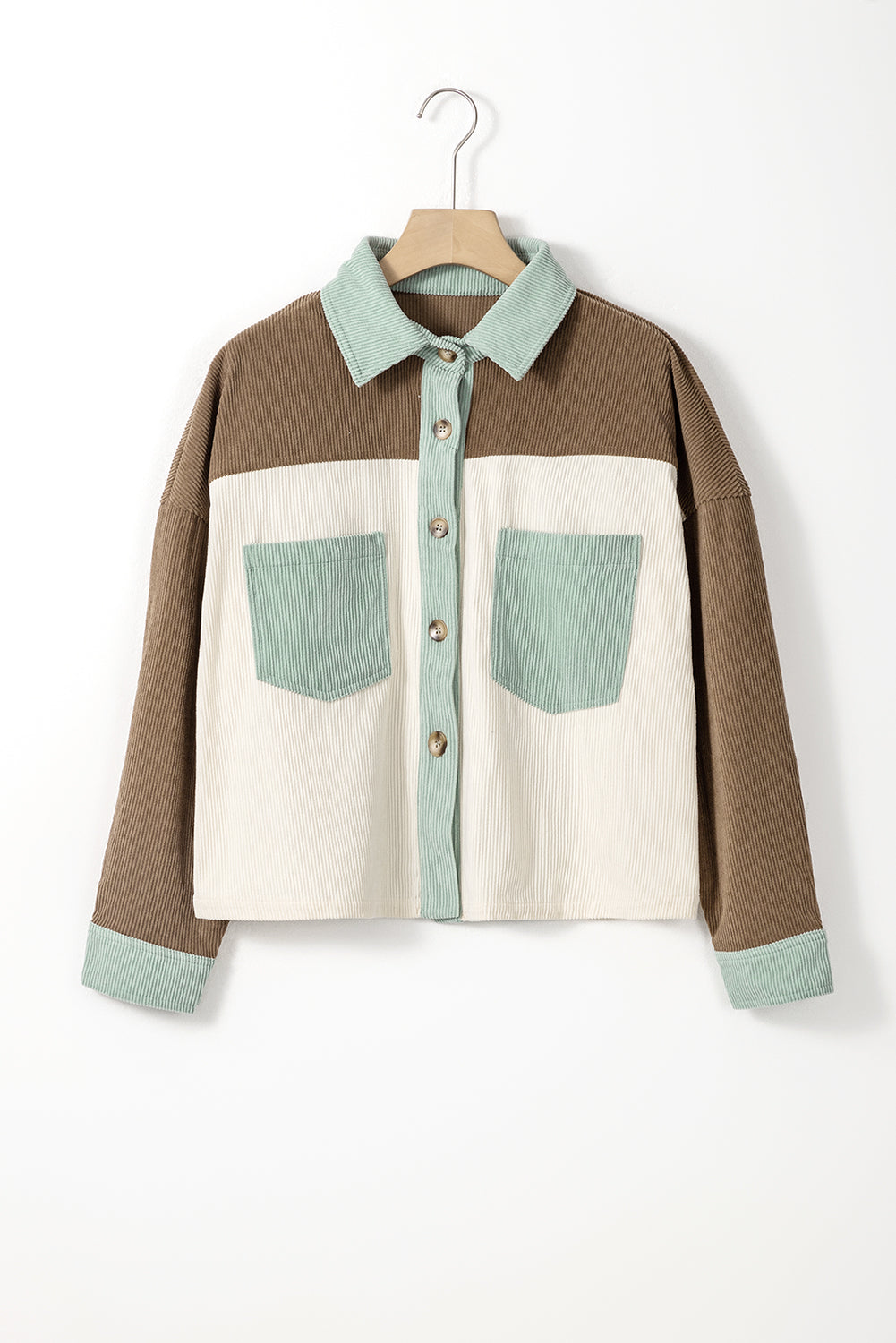 Pocketed Color Block Collared Neck Jacket - The Goddess Galleries