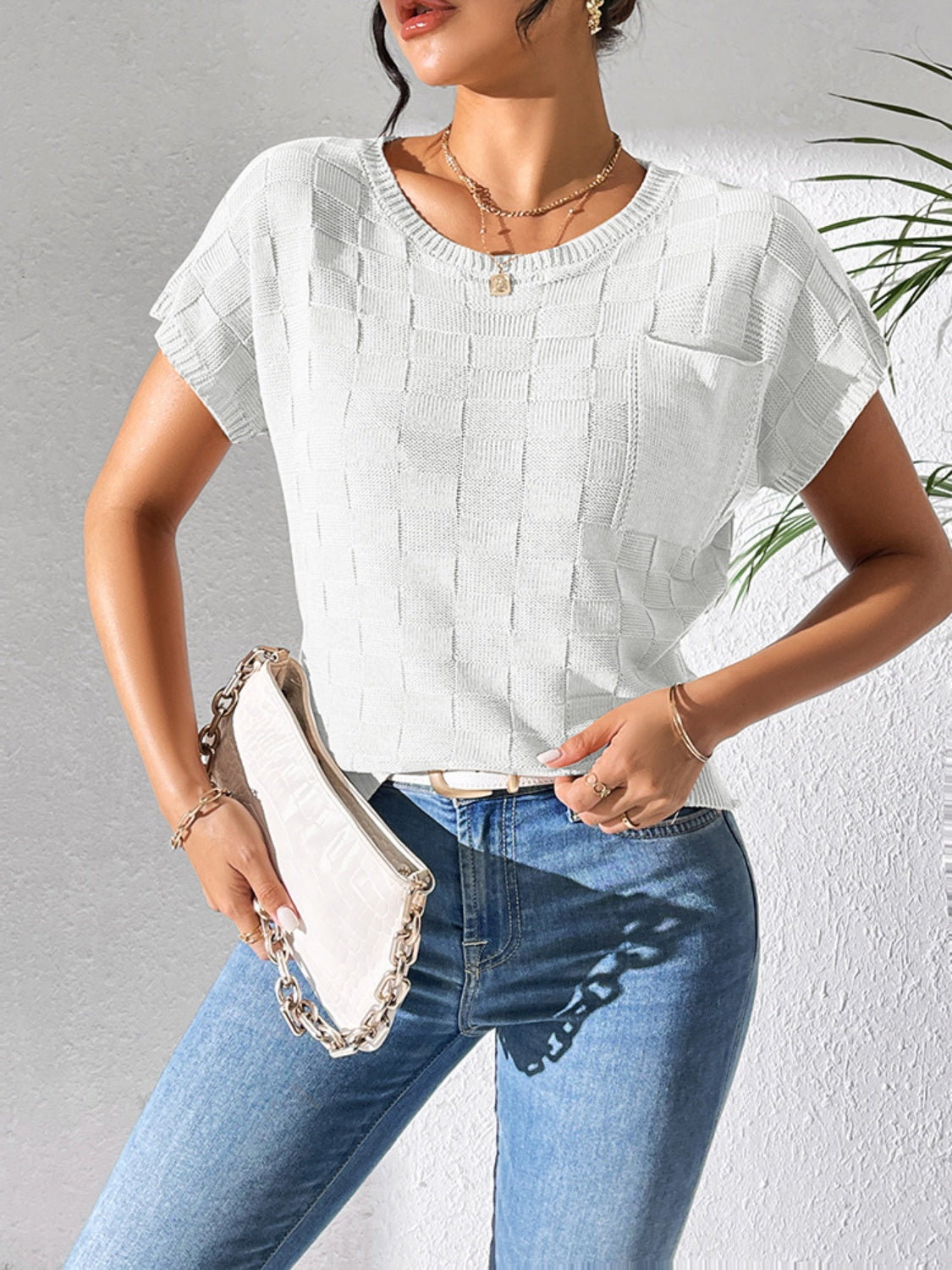 Round Neck Short Sleeve Knit Top - The Goddess Galleries