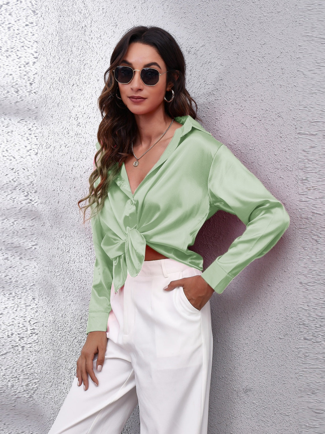 Collared Neck Buttoned Long Sleeve Shirt - The Goddess Galleries