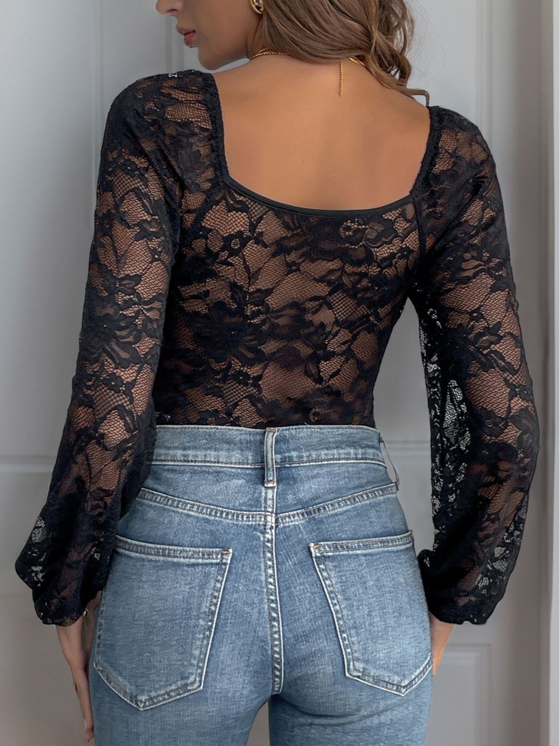 Perfee Lace V-Neck Long Sleeve Bodysuit - The Goddess Galleries