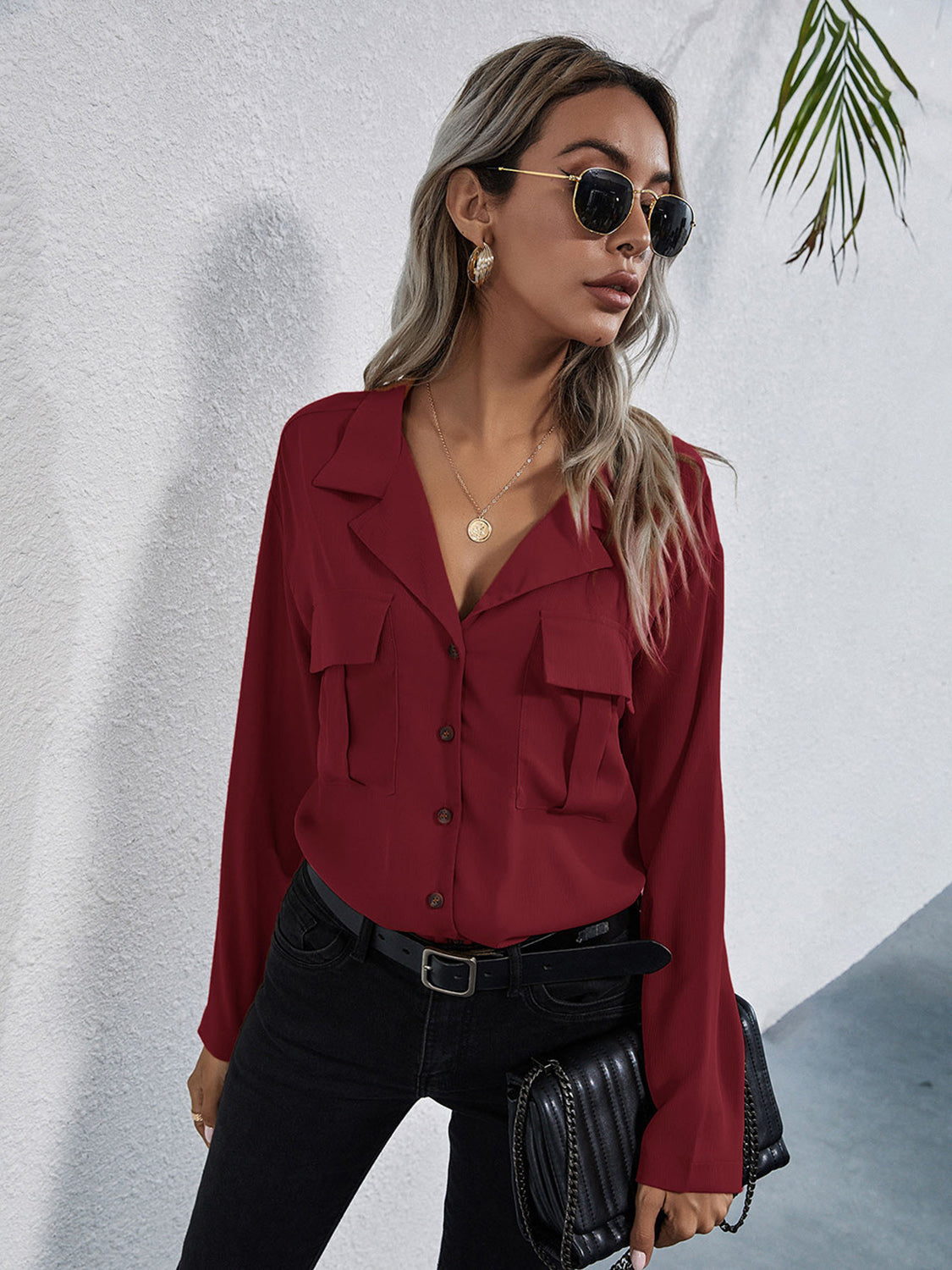 Collared Neck Button Down Shirt - The Goddess Galleries