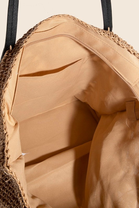 Fame Faux Leather Handle Knitted Tote Bag - The Goddess Galleries
