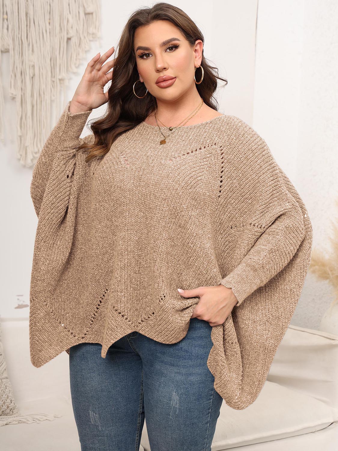 Plus Size Round Neck Batwing Sleeve Sweater - The Goddess Galleries