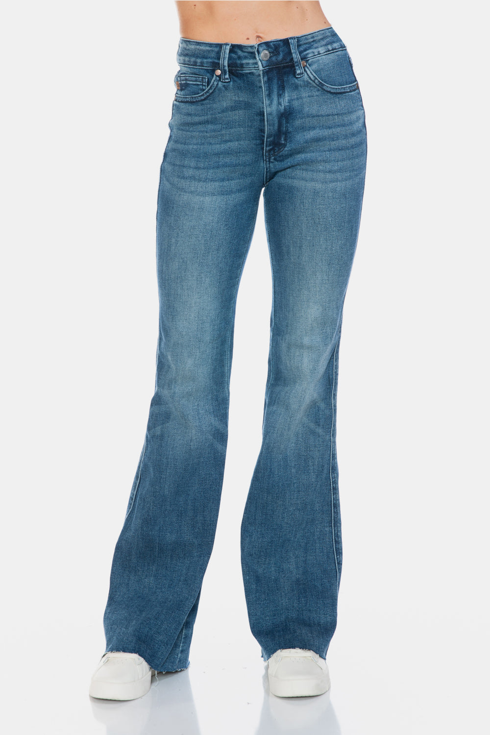 Judy Blue Full Size Tummy Control Cut Hem Flare Jeans - The Goddess Galleries