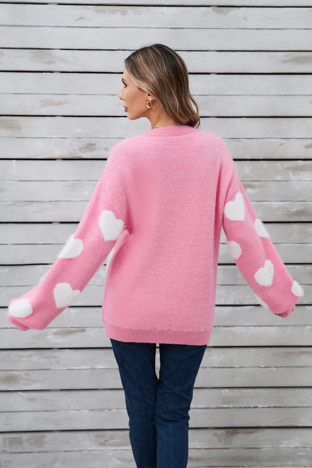 Angel Wings Heart Dropped Shoulder Long Sleeve Sweater - The Goddess Galleries