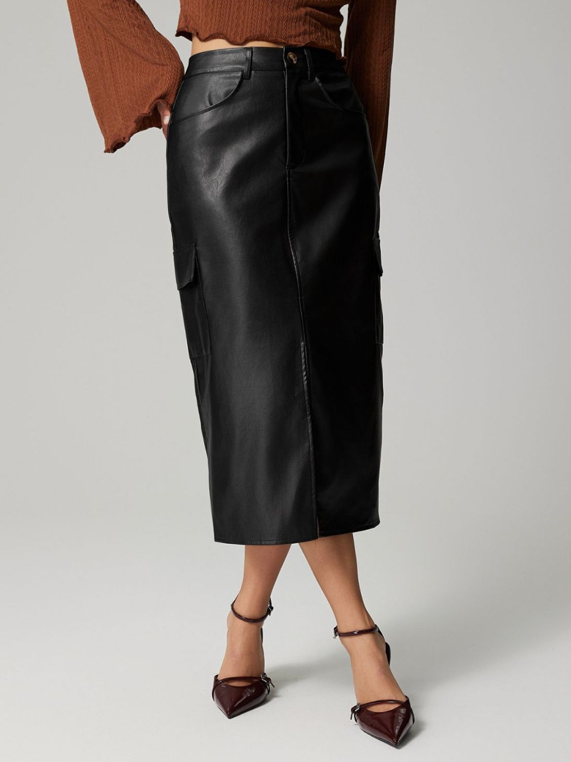 Slit Midi Skirt with Pockets - The Goddess Galleries