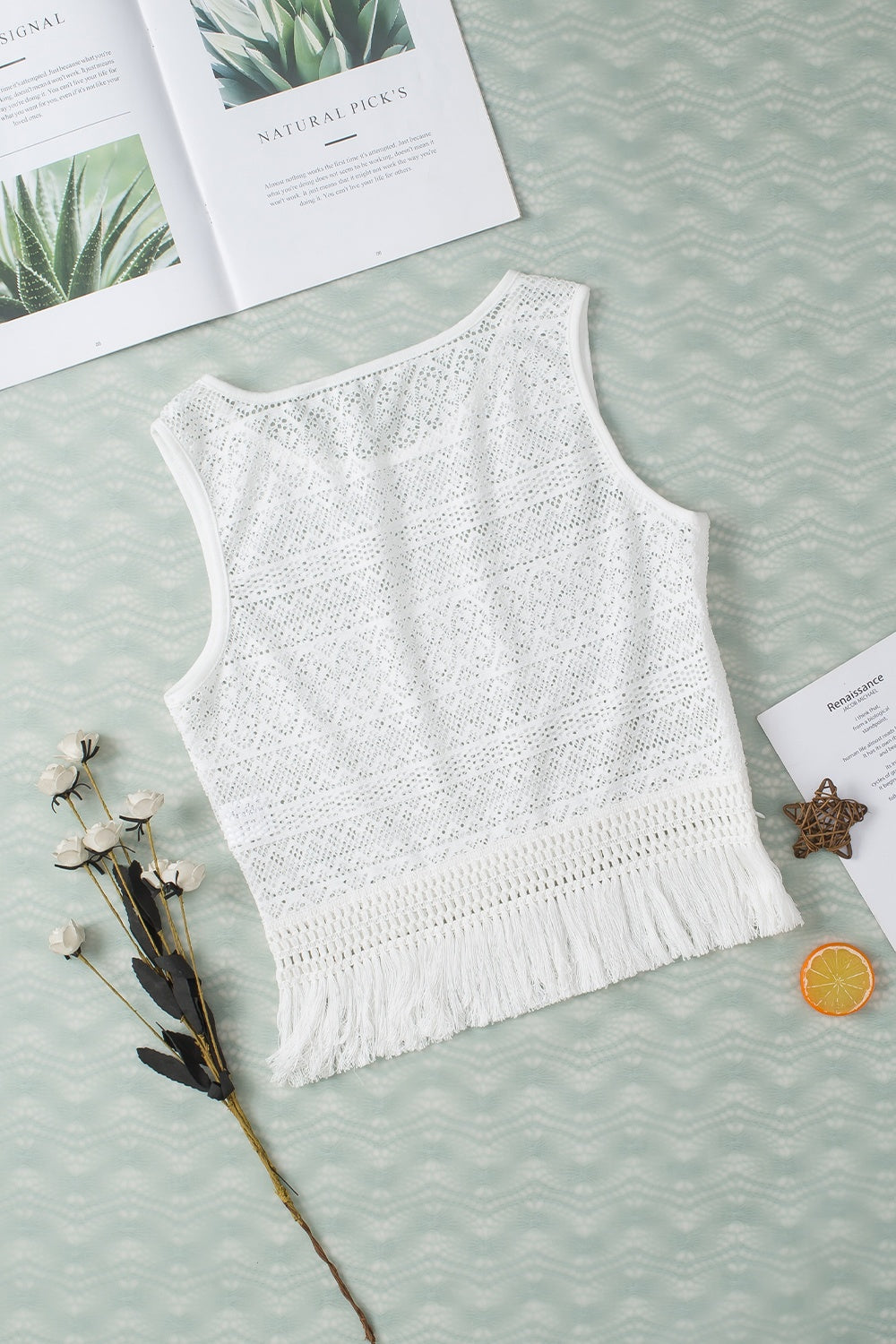 Fringe Openwork Round Neck Tank - The Goddess Galleries