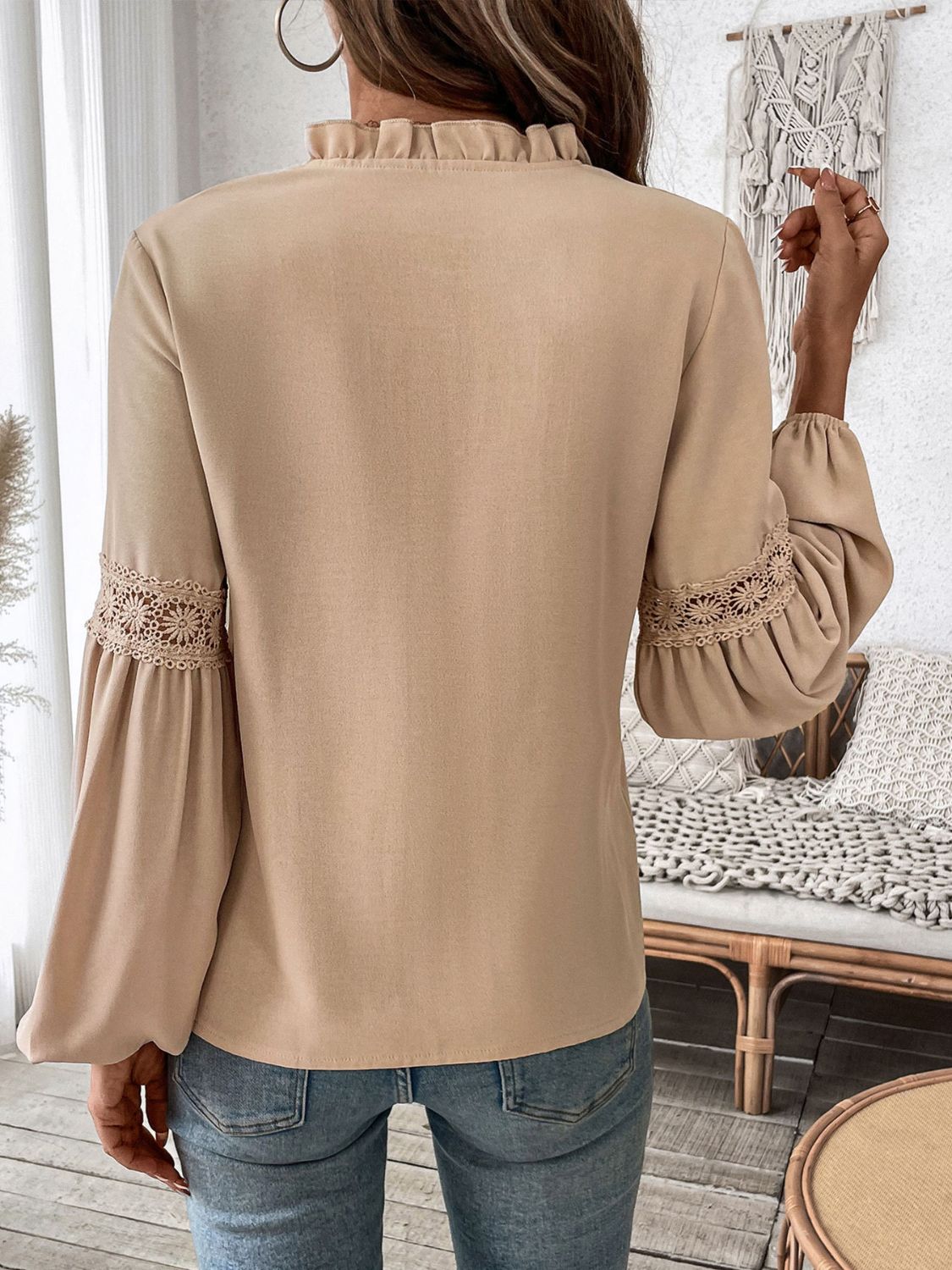 Perfee Frill Tie Neck Long Sleeve Blouse - The Goddess Galleries