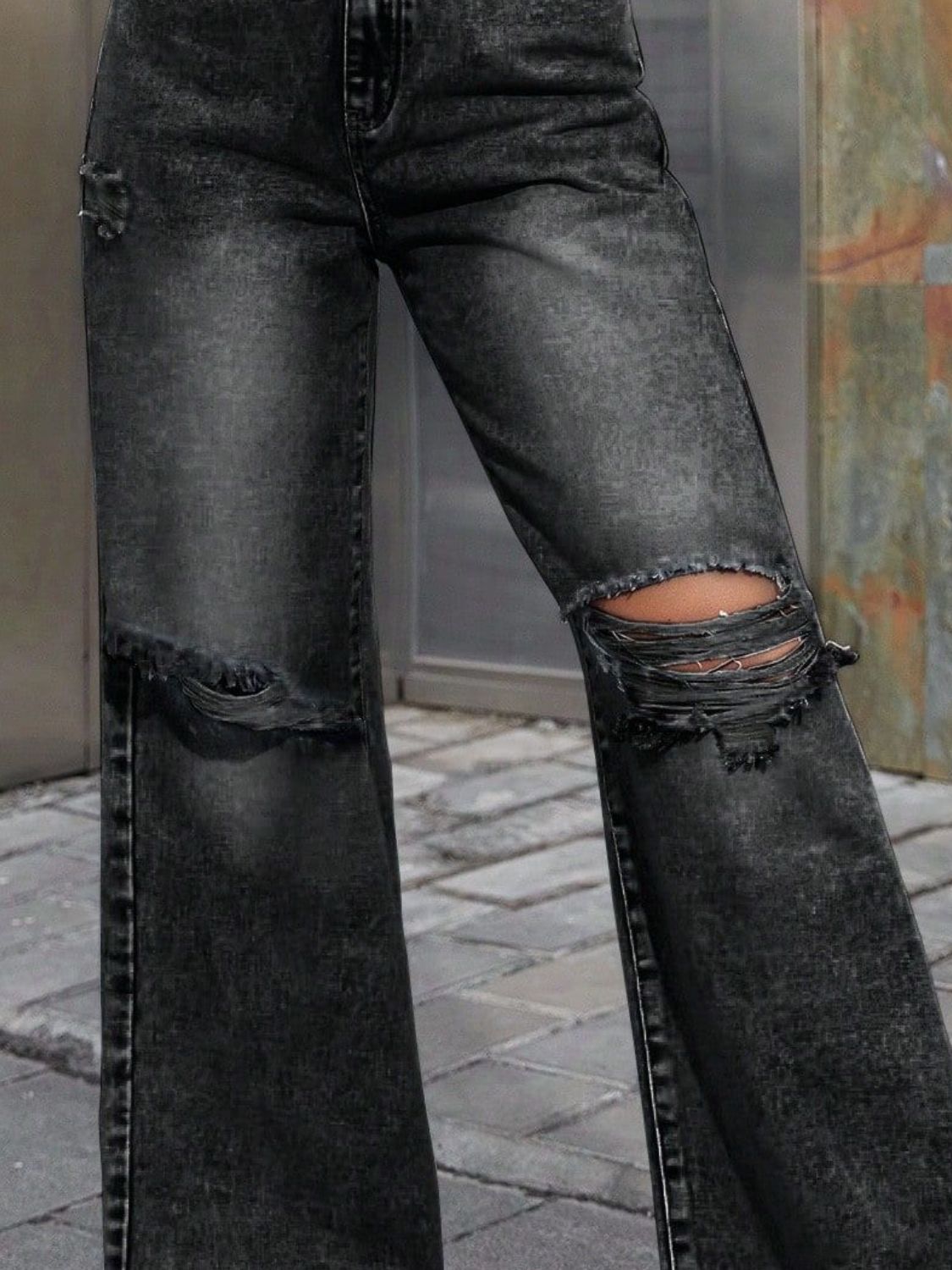 Distressed Wide Leg Jeans with Pockets - The Goddess Galleries