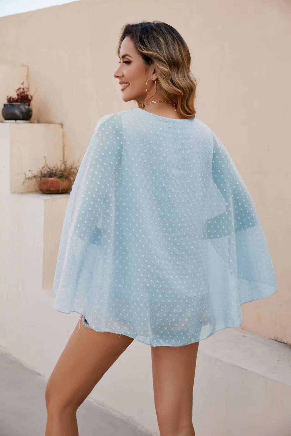 Swiss Dot Round Neck Blouse - The Goddess Galleries