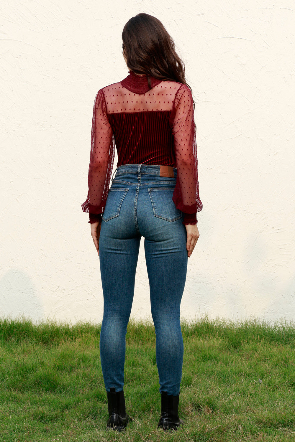 Mesh Long Sleeve Velvet Bodysuit - The Goddess Galleries