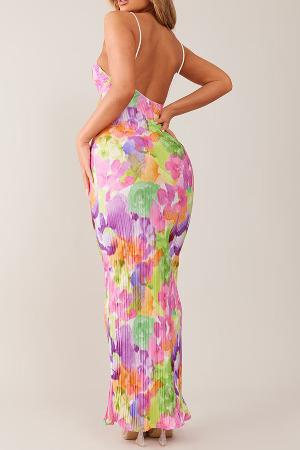 Backless Printed Maxi Cami Dress - The Goddess Galleries