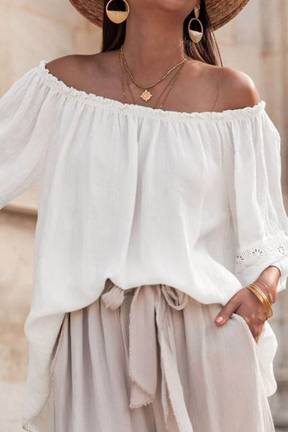 Lace Detail Off-Shoulder Blouse - The Goddess Galleries