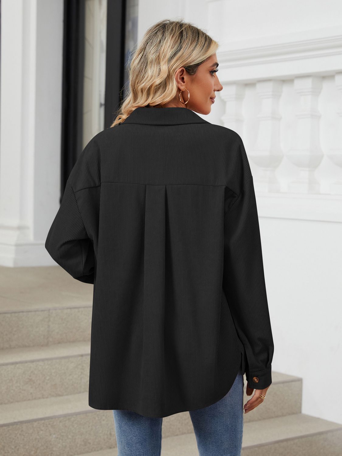 Button Up Long Sleeve Shirt with Breast Pockets - The Goddess Galleries