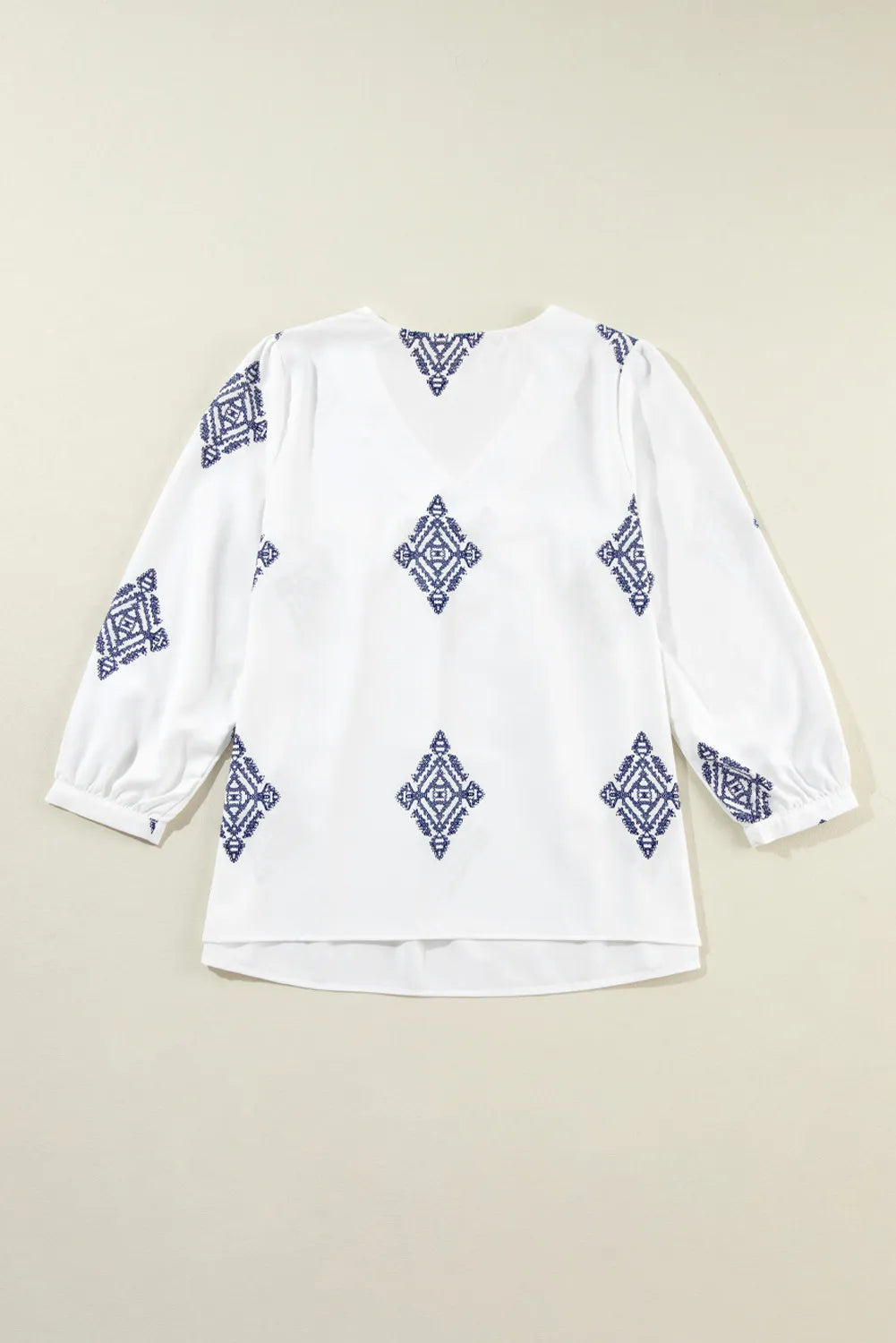Printed V-Neck Three-Quarter Sleeve Blouse - The Goddess Galleries