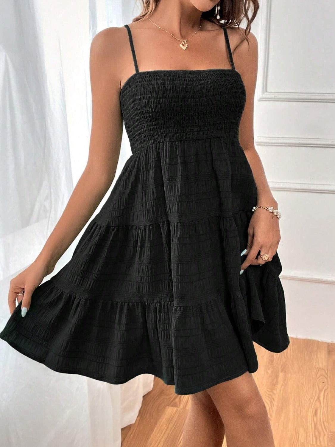 Tiered Smocked Square Neck Cami Dress - The Goddess Galleries