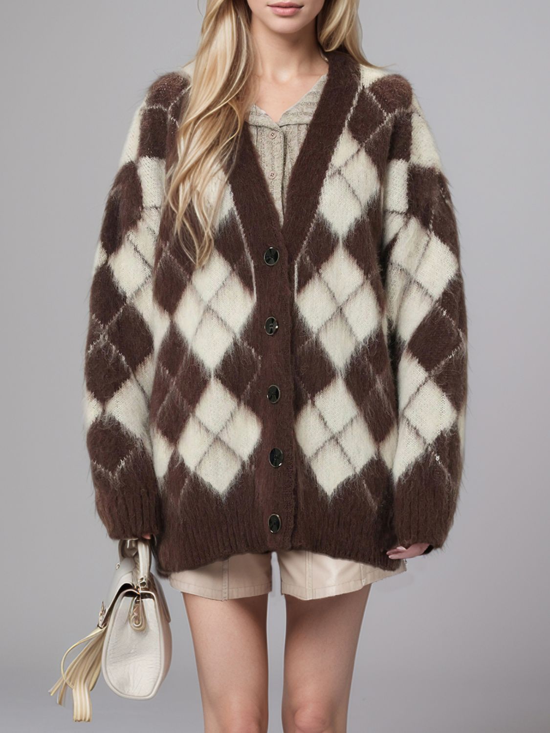 Plaid V-Neck Button Up Cardigan - The Goddess Galleries