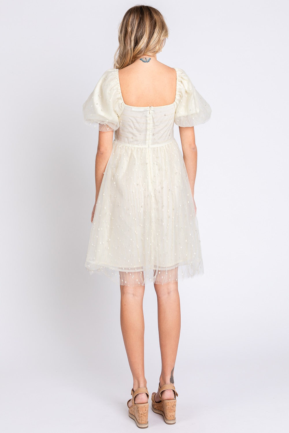 GeeGee Pearl Mesh Puff Sleeve Babydoll Dress - The Goddess Galleries