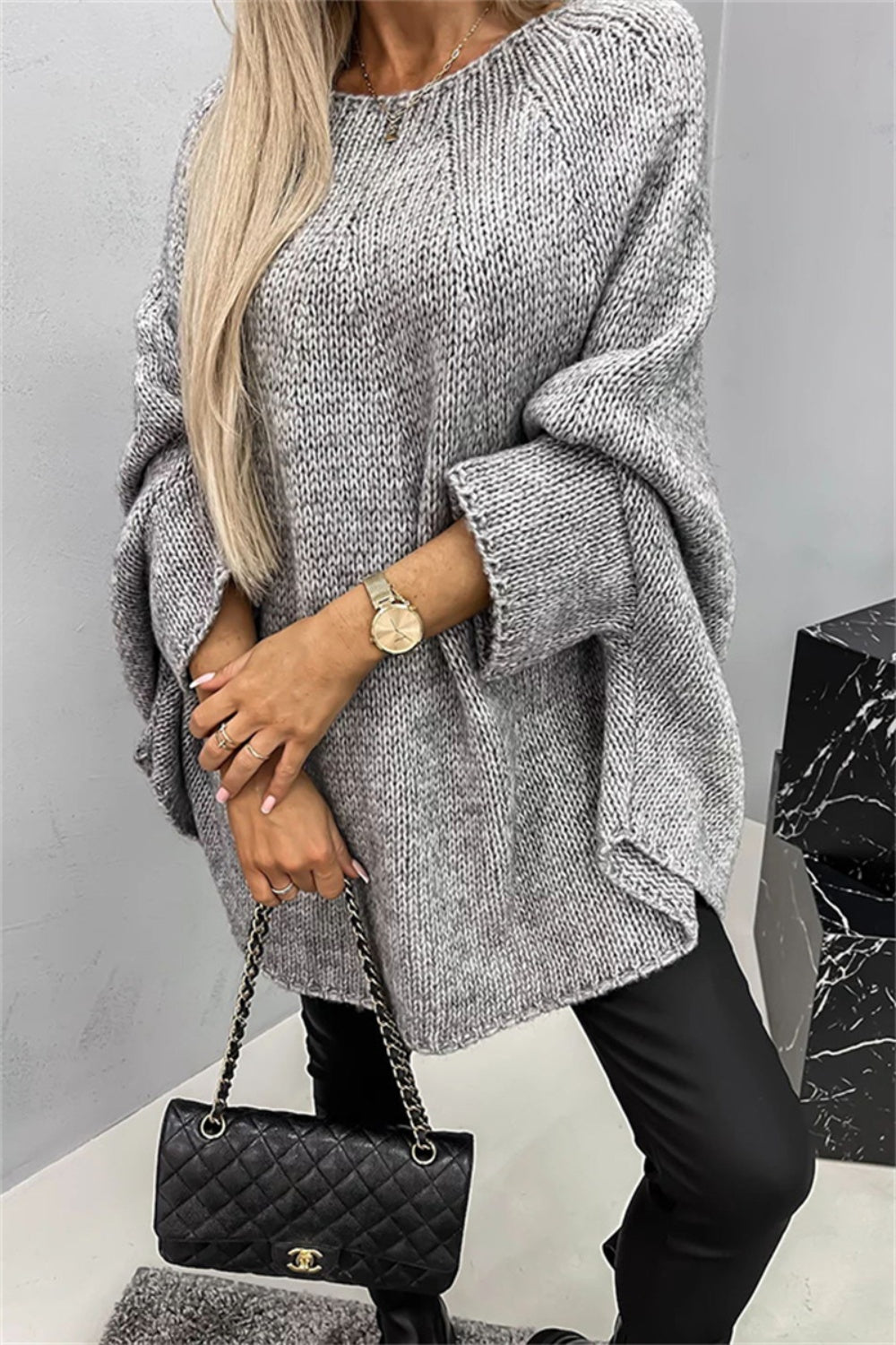 Round Neck Batwing Sleeve Sweater - The Goddess Galleries