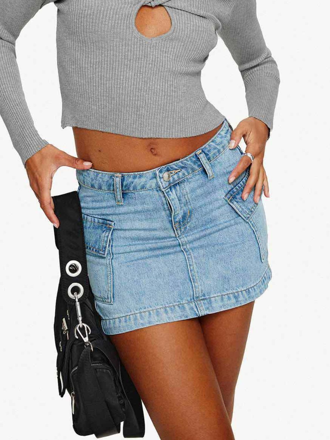 Mini Cargo Denim Skirt with Pockets - The Goddess Galleries