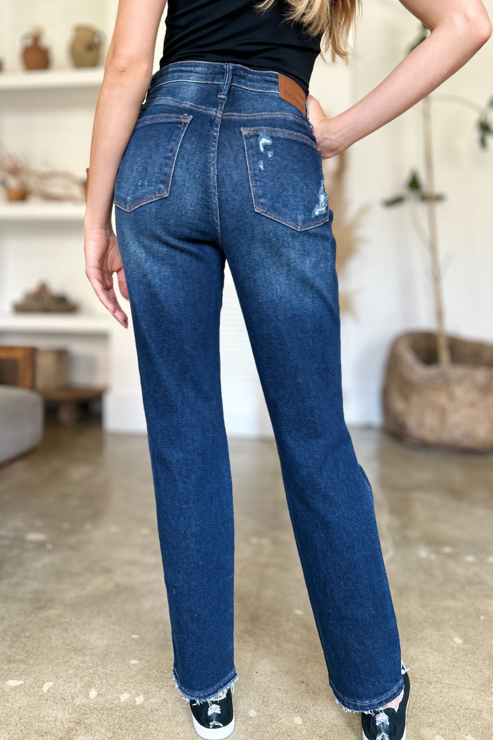 Judy Blue Full Size High Waist Rigid Magic Heavy Destroy Straight Jeans - The Goddess Galleries