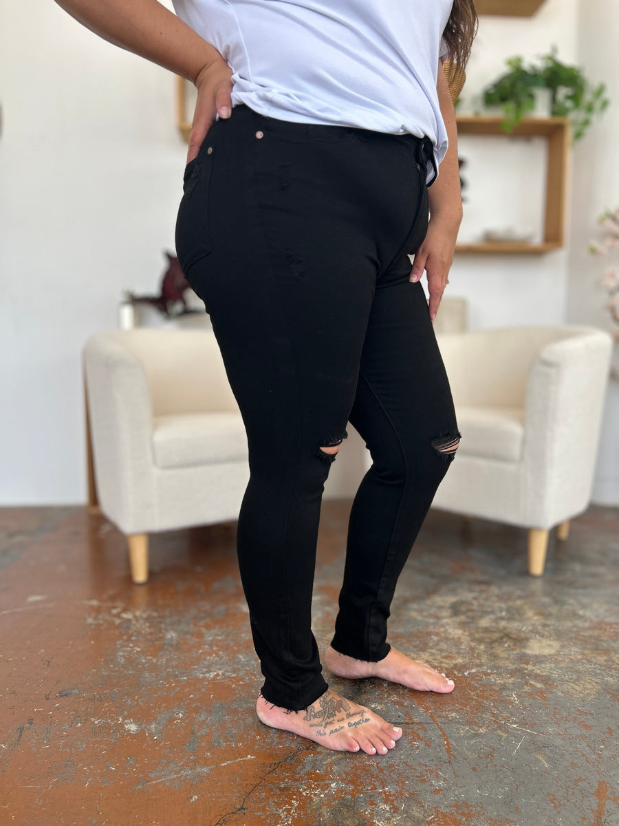 Judy Blue Full Size Distressed Tummy Control High Waist Skinny Jeans - The Goddess Galleries