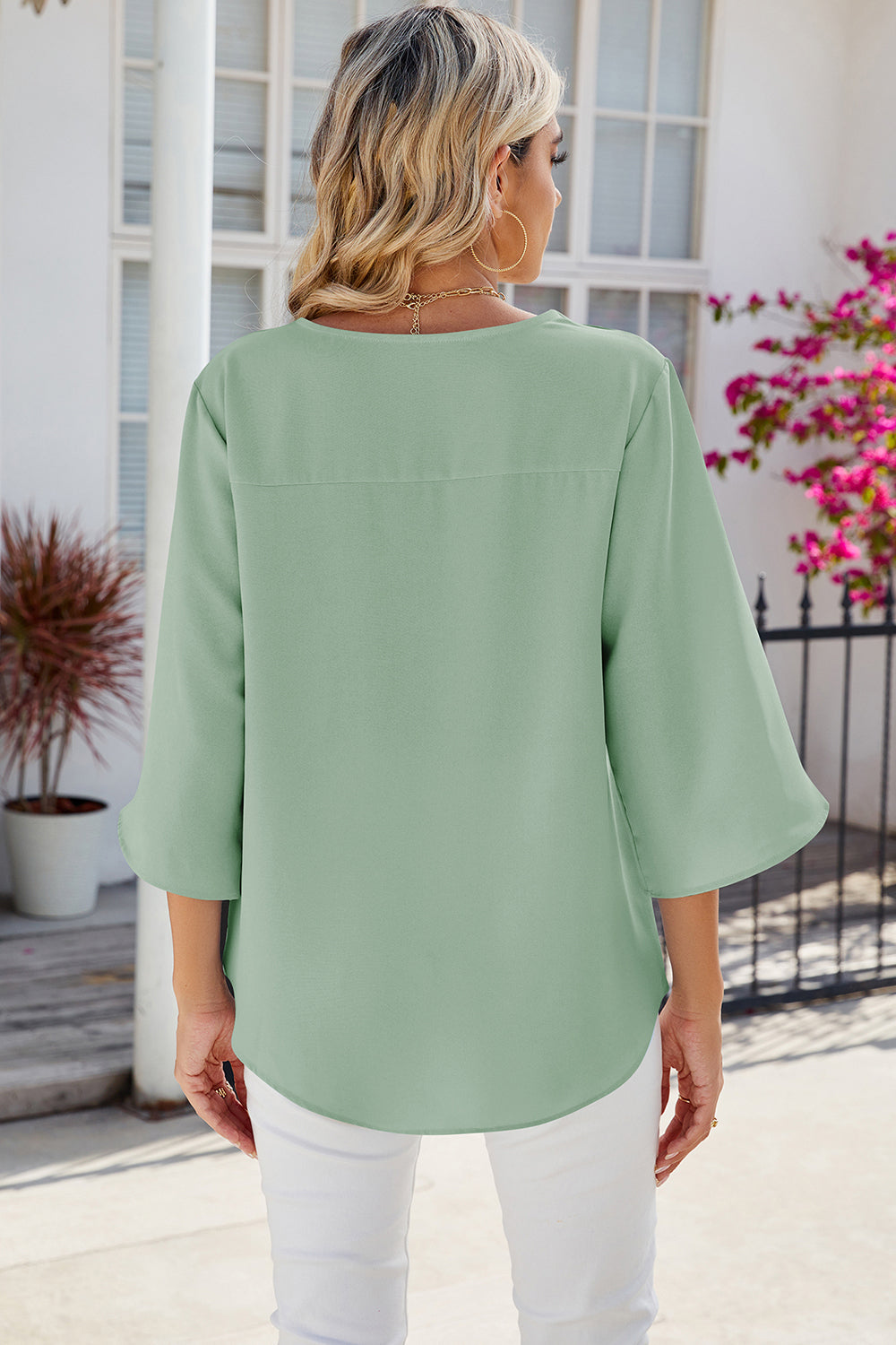V-Neck Three-Quarter Sleeve Top - The Goddess Galleries
