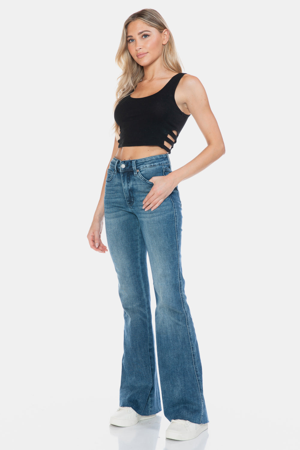 Judy Blue Full Size Tummy Control Cut Hem Flare Jeans - The Goddess Galleries